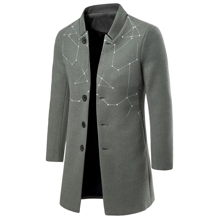 New Autumn Winter Men Warm Jacket Long Sleeve Hooded Solid Coat Pattern Printing Male Clothing Trench Streetwear Cardigan