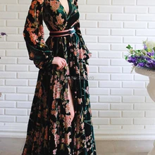 Новое поступление, вечернее платье, ТРАПЕЦИЕВИДНОЕ, с длинным рукавом, длина до пола, торжественное платье, пояс, платье для выпускного вечера, вельветовое, с цветами, халат De Soiree, арабский