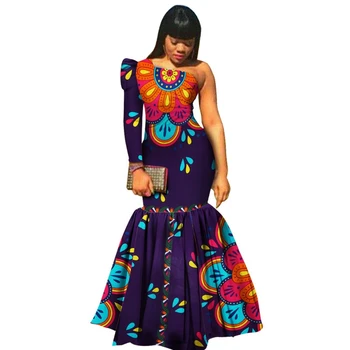 

Single Shoulder African Batik Print Sexy Wedding Party Formal Dress 2020 Long Sleeve Plus Size Ankara Traditional Women Dress
