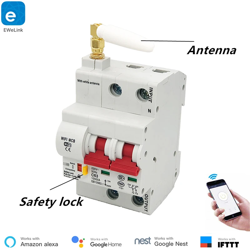 

eWeLink 2P Remote control Wifi Circuit Breaker /Smart Switch/ Intelligent Automatic Recloser overload short circuit protection