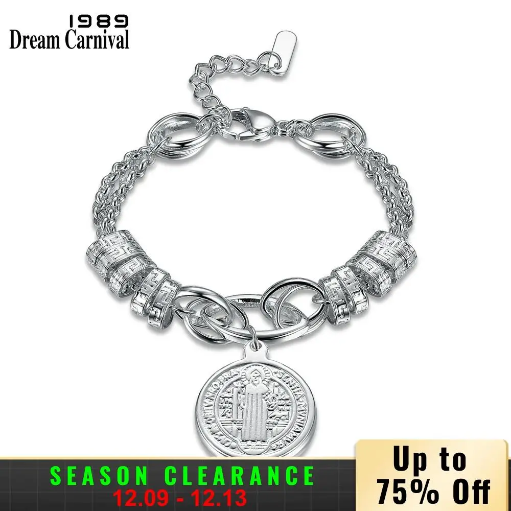DreamCarnival 1989 Sintia круглые шармы из нержавеющей стали модные браслеты для женщин Серебряный цвет подарки оптом 2LCB-2050
