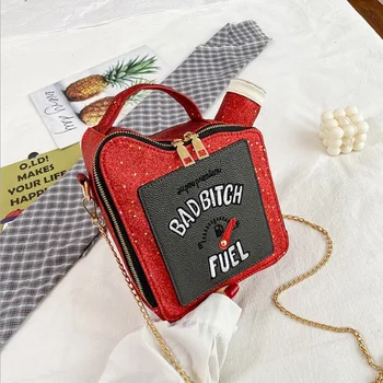 

Litthing New Fashion Embroidery Bag Female Lettering Oil Pot Creativity Funny Chain Shoulder Bag Messenger Bags For Women 2020