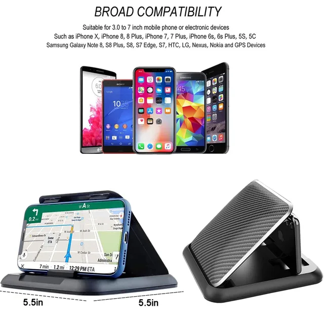 Carbon Fiber Car Phone Holder Dashboard Universal 3 to 7 inch Mobile Phone Clip Mount Bracket For iPhone XR XS MAX GPS Stand 4