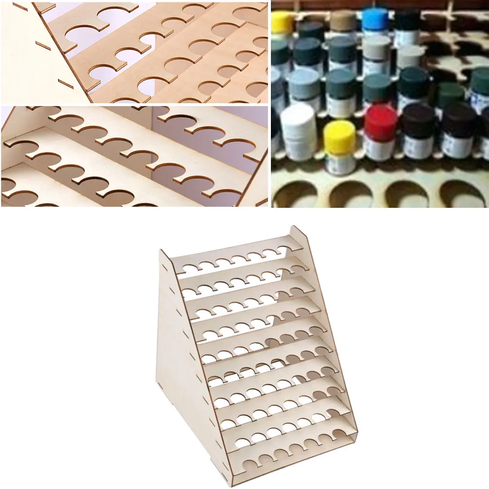 1Pcs Natural Wooden Storage Rack Stand 75 Holds Acrylic Paint Bottle Model Hobby Parts Painting Brush Tidy Holder