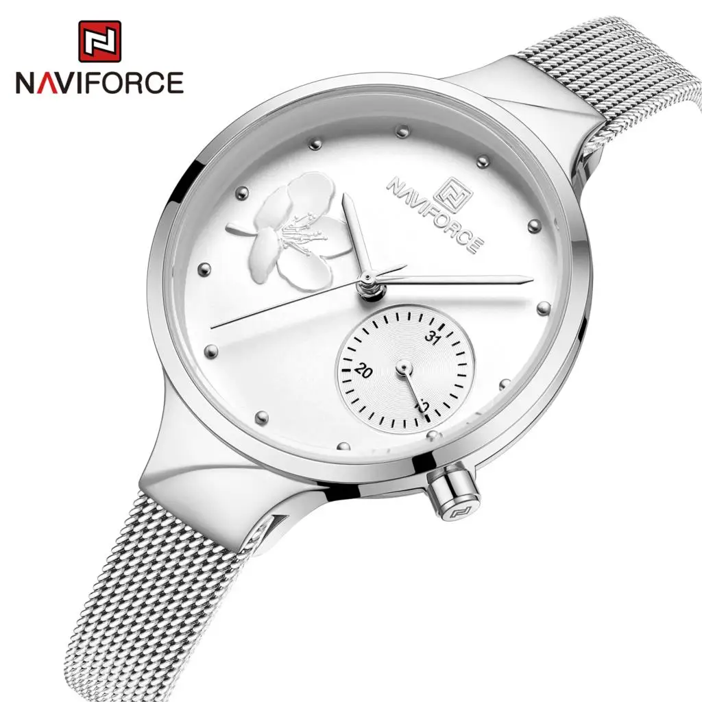 Часы NAVIFORCE для женщин модные серебряные женские часы водонепроницаемые