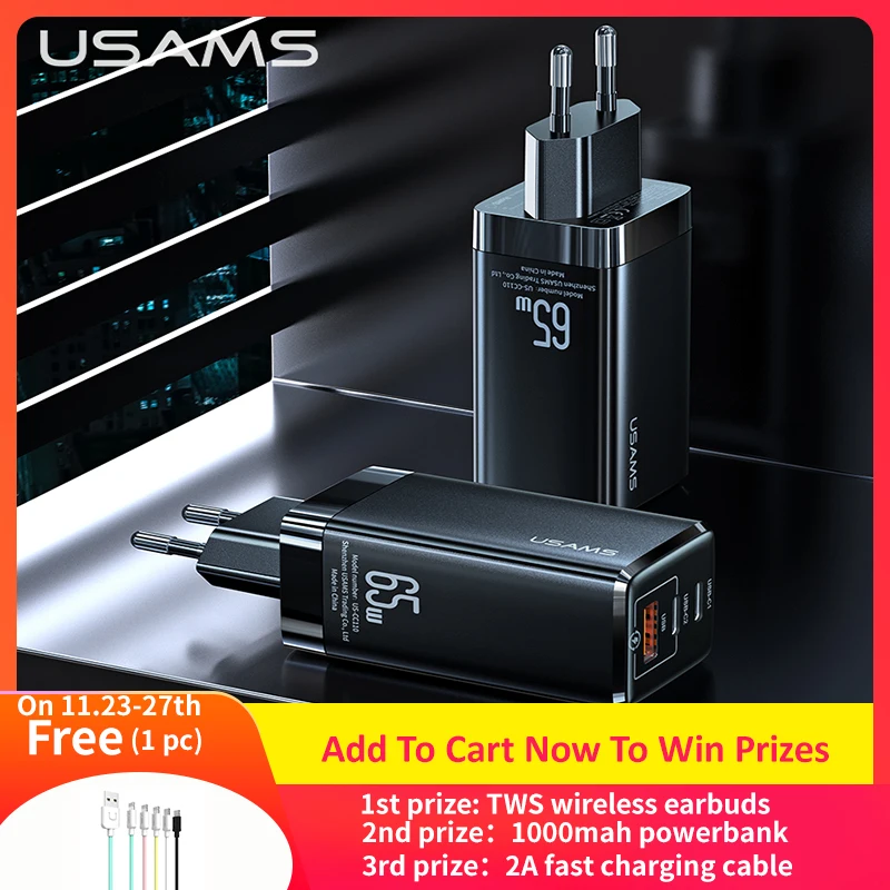 USAMS 65W GaN Charger Super Fast Charge Type C PD