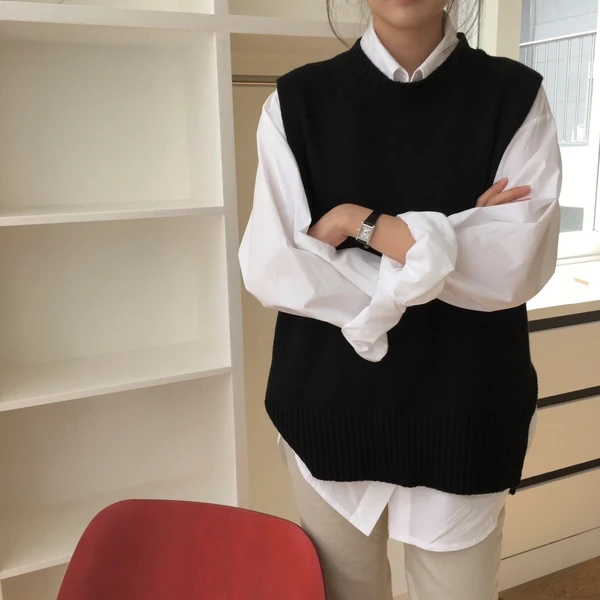 RUGOD New Women Solid Plain Sweater Vest O-neck Sleeveless Pullover Knitted Vest Office Lady Temperament Casual Chic Vest Coat