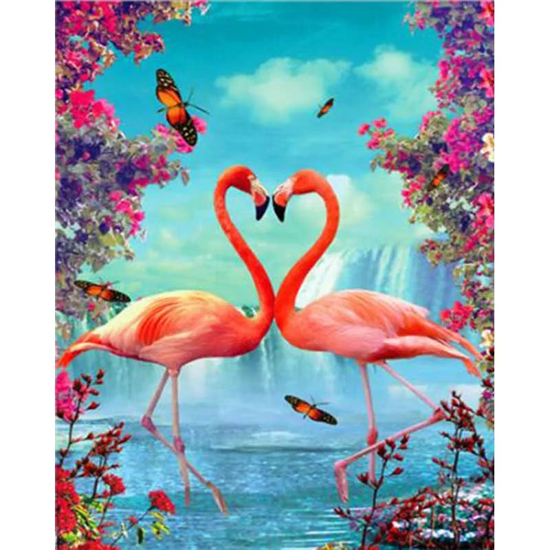

Frame DIY Hand Painted Canvas Oil Paintings Pink Flamingo Pictures By Numbers Decoration Home Wall Art Unique Gift