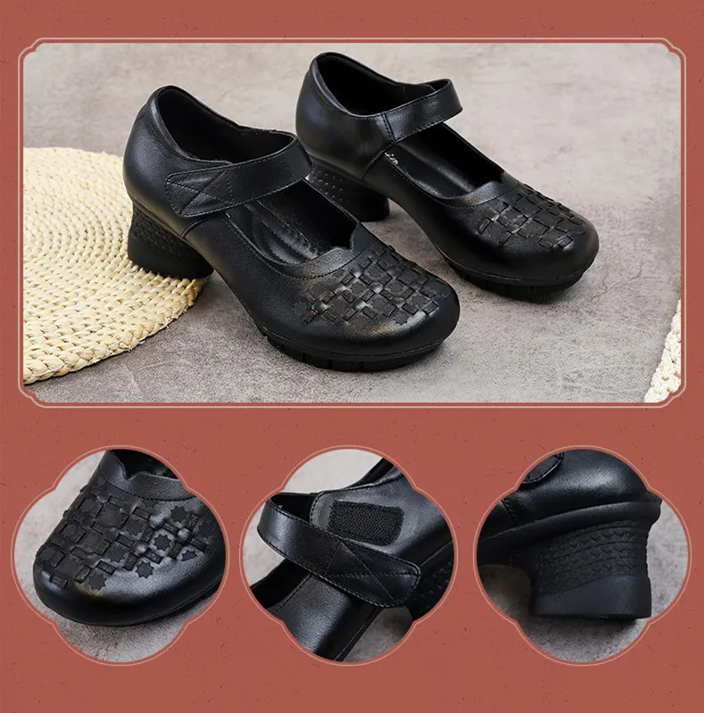 Г. Осенняя Новая женская обувь из натуральной кожи на среднем каблуке повседневная обувь на толстом каблуке, большие размеры 35-41, модные однотонные туфли для среднего возраста