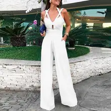 Women Jumpsuit Fashion Sexy Solid Color Sleeveless Deep V Neck Hollow Out Halter Jumpsuits Ropa Mujer 2020 New Hot Drop Shipping