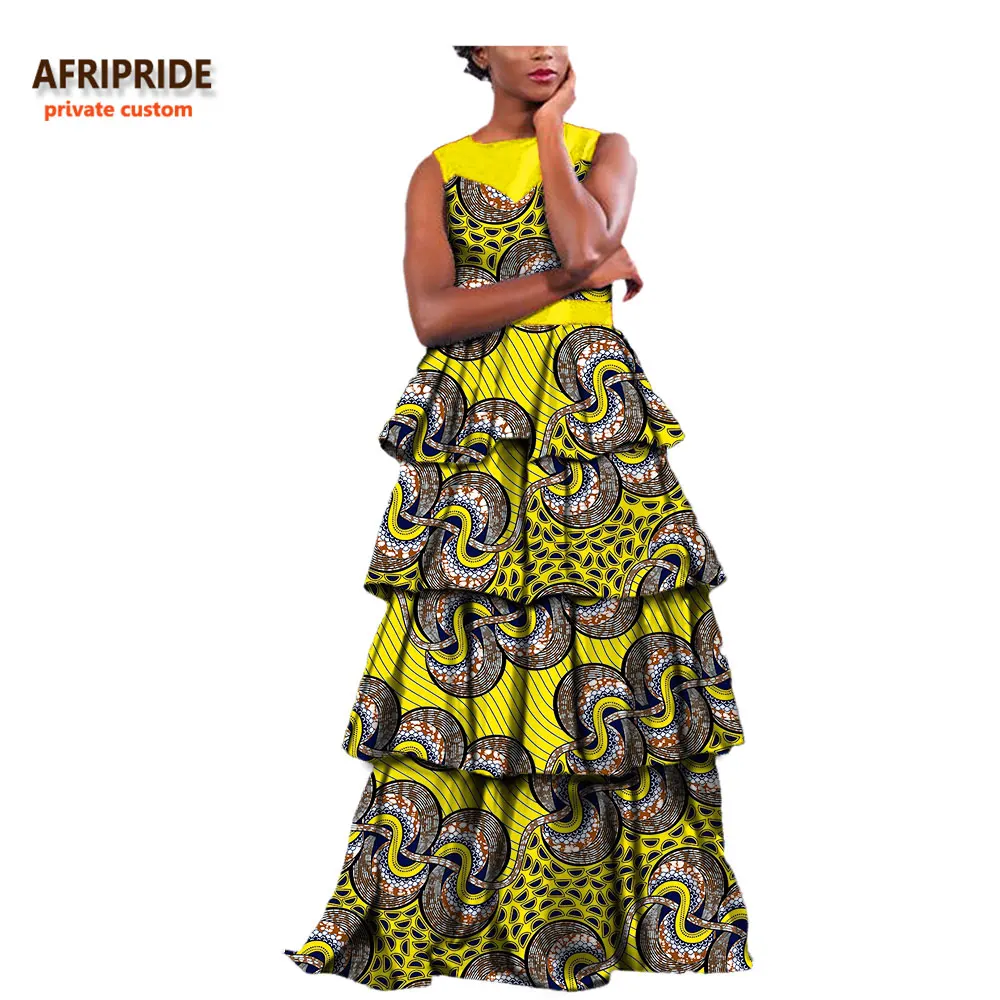 Африканский Винтаж женщин праздничное платье AFRIPRIDE частный настраиваемый с круглым вырезом без рукавов 4 слоя длина до пола плиссированные