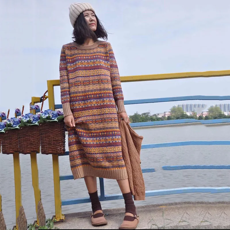 Warm Sweater Women Autumn Dress Winter Long Sweater Knitted Dresses Long loose Maxi Oversize Lady Dresses Robe Vestidos