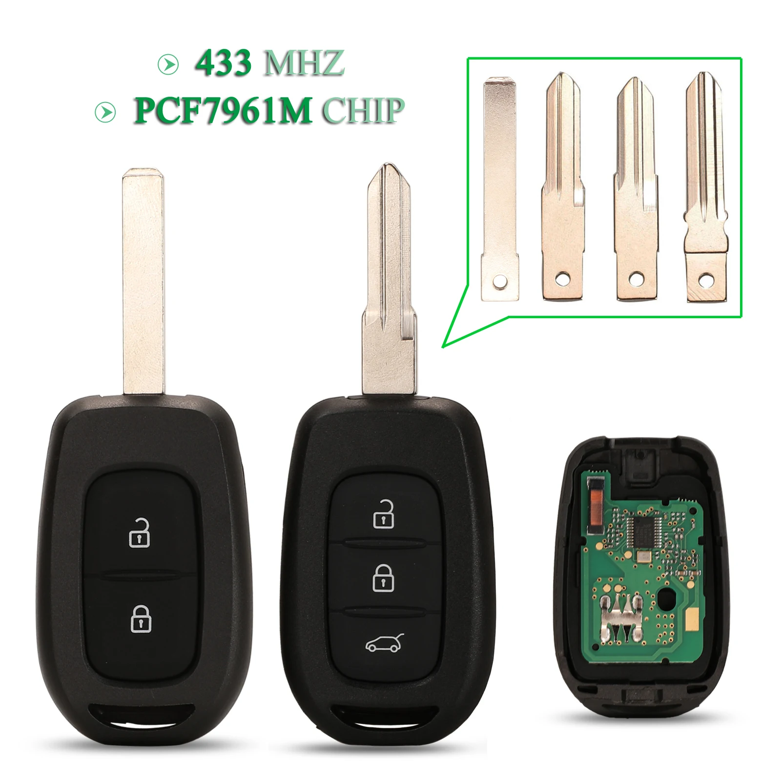 

jingyuqin 2/3 Buttons For Renault Symbol Trafic For Dacia Duster Logan Sandero 433Mhz PCF7961M Chip Remote Car Key Replacement