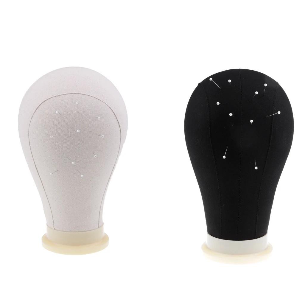 2 Pack Canvas Block Head Manequin Head Wig Making Display With Mount Hole + 20pcs Head Pins 24Inch, Black/White