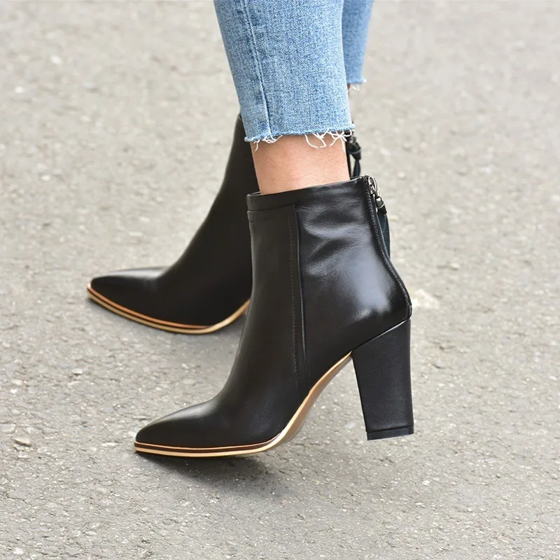 

Season Short Boots Woman Sharp With Genuine Leather High-heeled Shoes Back Zipper Ankle Boots