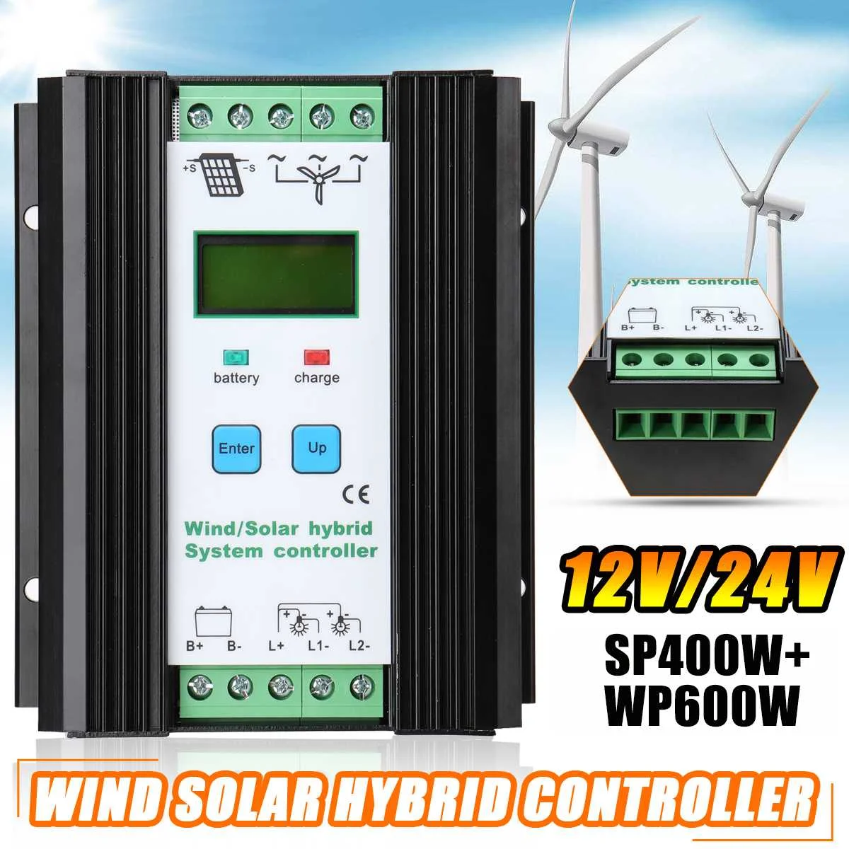 Ветро-солнечной Hybri d Контроллер заряда 12V 24V 400W 600 Вт фотоэлектрические солнечные уличный светильник контроллер ветрогенератора большой ЖК-дисплей Дисплей