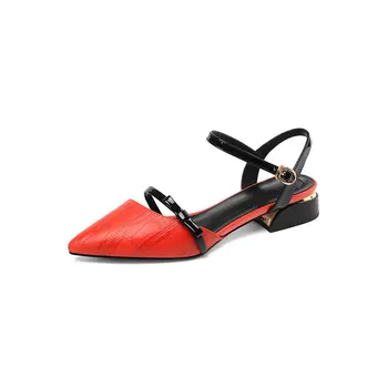 

High Quality Women Sandals Concise Genuine Leather Buckle 2.5cm Low Heel Shoes Solid Classic Office Ladies Sandals