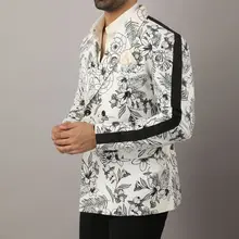 Primavera e no outono novo estilo europeu casual terno masculino moda impressão jaqueta único breasted v neck blazer masculino ajuste fino
