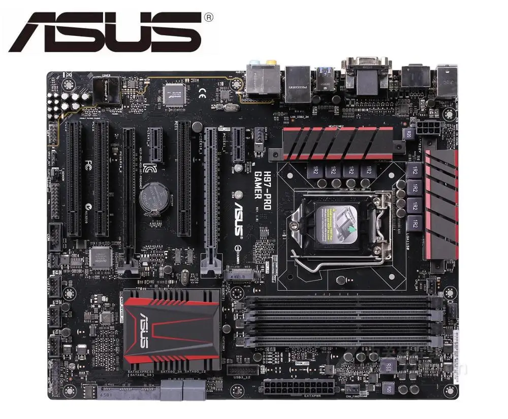 Asus H97-PROゲーマーマザーボード,デスクトップpcコンポーネント,lga  1150ソケット,ddr3,sata3,usb3.0ポート,atxコネクタ,中古製品