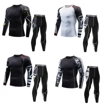 

Men's Compression Run jogging Suits Clothes Sports Set Long t shirt And Pants Gym Fitness workout Tights clothing 2pcs/Sets