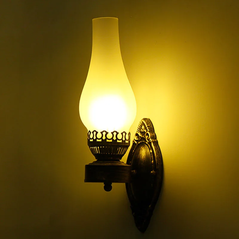 

American retro wall lamp, old kerosene antique lamp, coffee shop, bar cleaning hotel corridor, frosted lamp