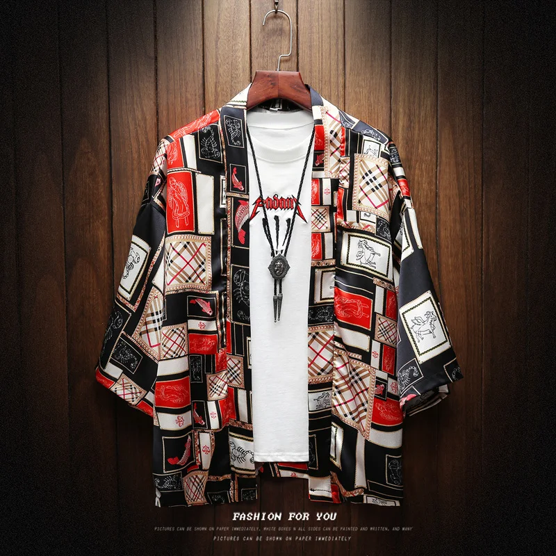 

Japanese Streetwear Short Sleeve Shirt Men Hip Hop Ukiyoe Casual Shirt Man Summer Fashion Soft Hawaiian Shirts