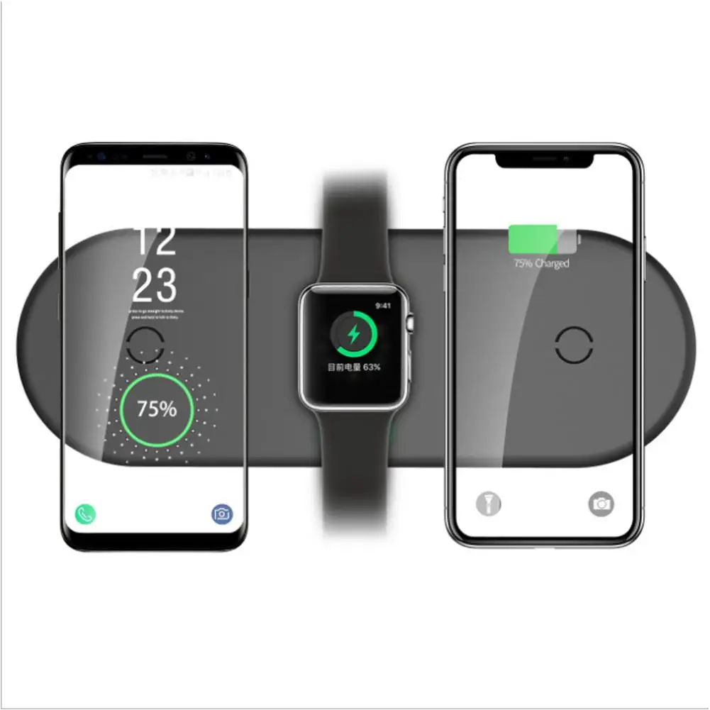 

DSstyles 3 in 1 Wireless Charger Qi Wireless Quick Charger for iPhone X / XS / 8 / 8Plus / Samsung Galaxy 10 Apple Watch1/2/3/4