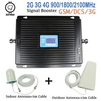 

ZQTMAX fullset 2g 3g 4g lte Repeater GSM 900MHz 2100MHz 1800MHz Tri band 75dbi WCDMA DCS UMTS LTE Cellular Amplifier antenna kit
