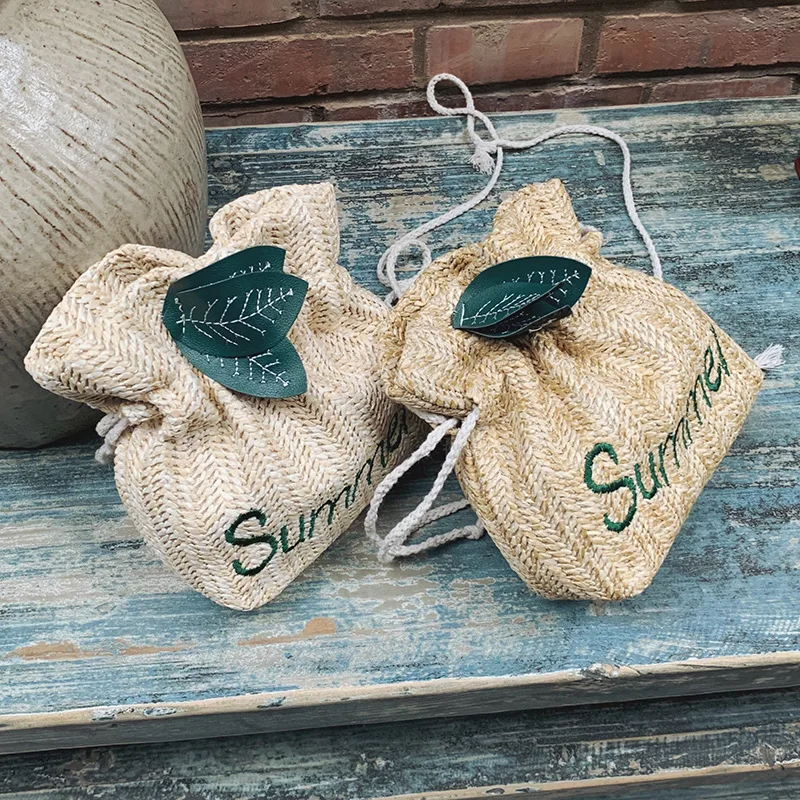 

Pull-belt Straw Leaf Bucket Bag Women's 2019 New Style Korean-style Summer Western Style Weaving Shoulder Oblique WOMEN'S Bag