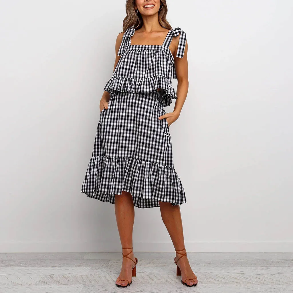 Stripe Two Piece Set Women Summer A-line Sundress Short Sleeve Blouse Woman Loose Womens Tracksuit Skirt And Top G3 |