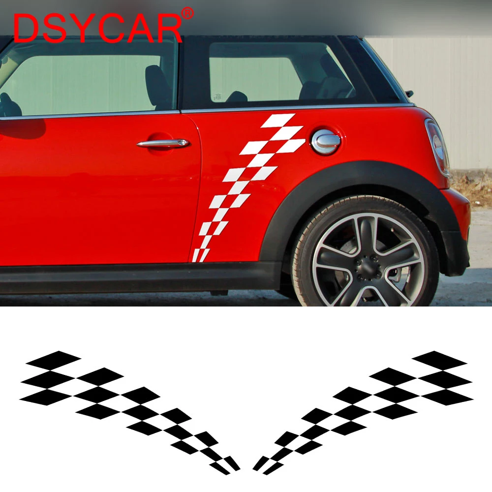 DSYCAR 1Pair Car Racing Lattice Door Side Stripes Body Decal Stickers Styling Accessories for BMW Mini Cooper  Автомобили