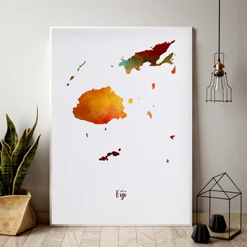 

Fiji map watercolor Map Modern City Canvas Art Print Wall Pictures for Living Room No Frame