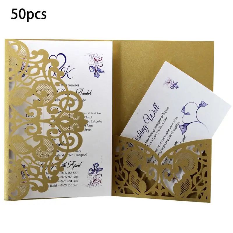  50pcs Wedding Invitation Cards Laser Cut Party Invitations with jute string for Wedding Baby Shower - 4.00036E+12