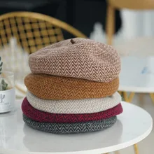 01910-luren-xiaoxiao Зимняя шерстяная Студенческая стильная Беретка с геометрическим узором мужская женская шапка для отдыха