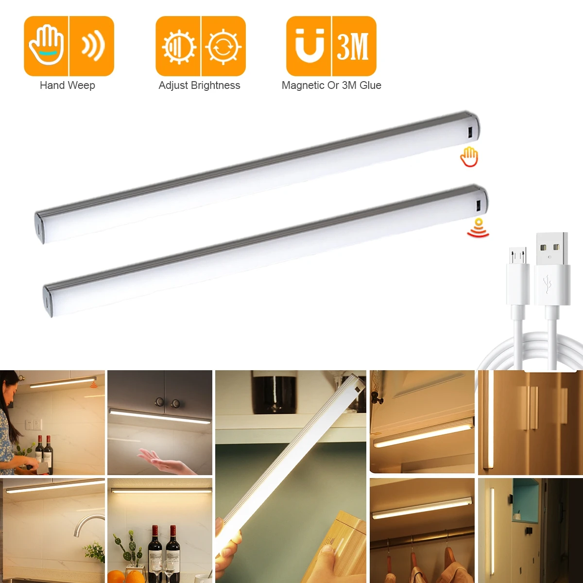 USB Rechargeable Wireless LED Under Kitchen Light Hand Sweep