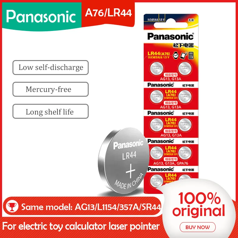 10 uds/1 paquetes PANASONIC LR44 A76 AG13 0% Hg SR1154 357 LR 44 1,5 V batería de baterías para la calculadora 0% Hg