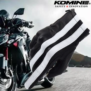 

For KOMINE Safety Innovation Classical Black Vintage Leather Gloves Motorcycle Riding Protect Gloves Touch Screen Full Finger XL