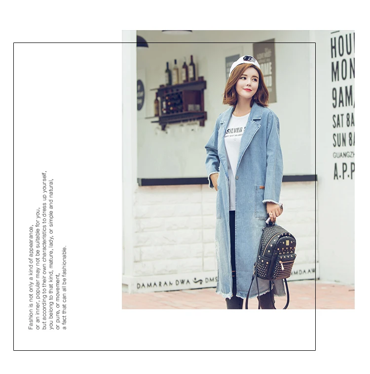 Photo Shoot New Style Korean-style Jeans Coat Fairy Mid-length Loose Casual Large Pocket with Holes Denim Windbreaker