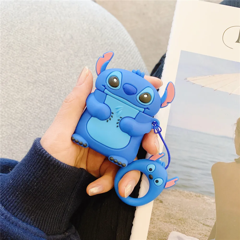 Чехол для наушников с 3D рисунком милого стежка инопланетянина майка для AirPods 1 2, чехол для bluetooth-гарнитуры, силиконовый чехол для наушников с ремешком