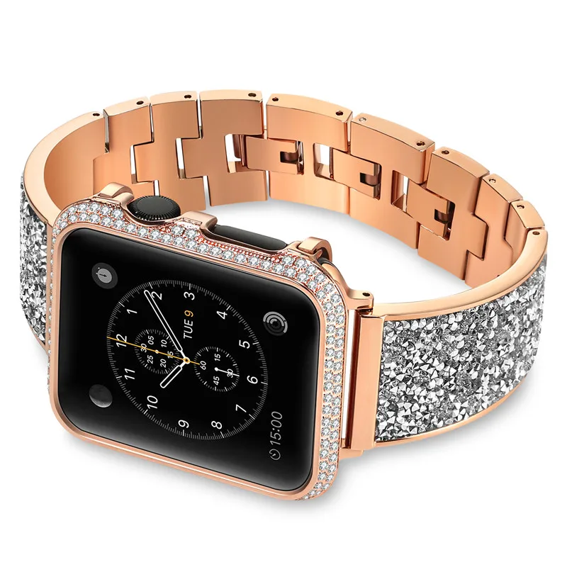 Алмазная нержавеющая сталь петля ремешок для apple watch, ремешок 38/42 мм металлический браслет для apple watch 4 44/40 мм для девочек; мини-юбка для наручных часов iwatch 3/2/1