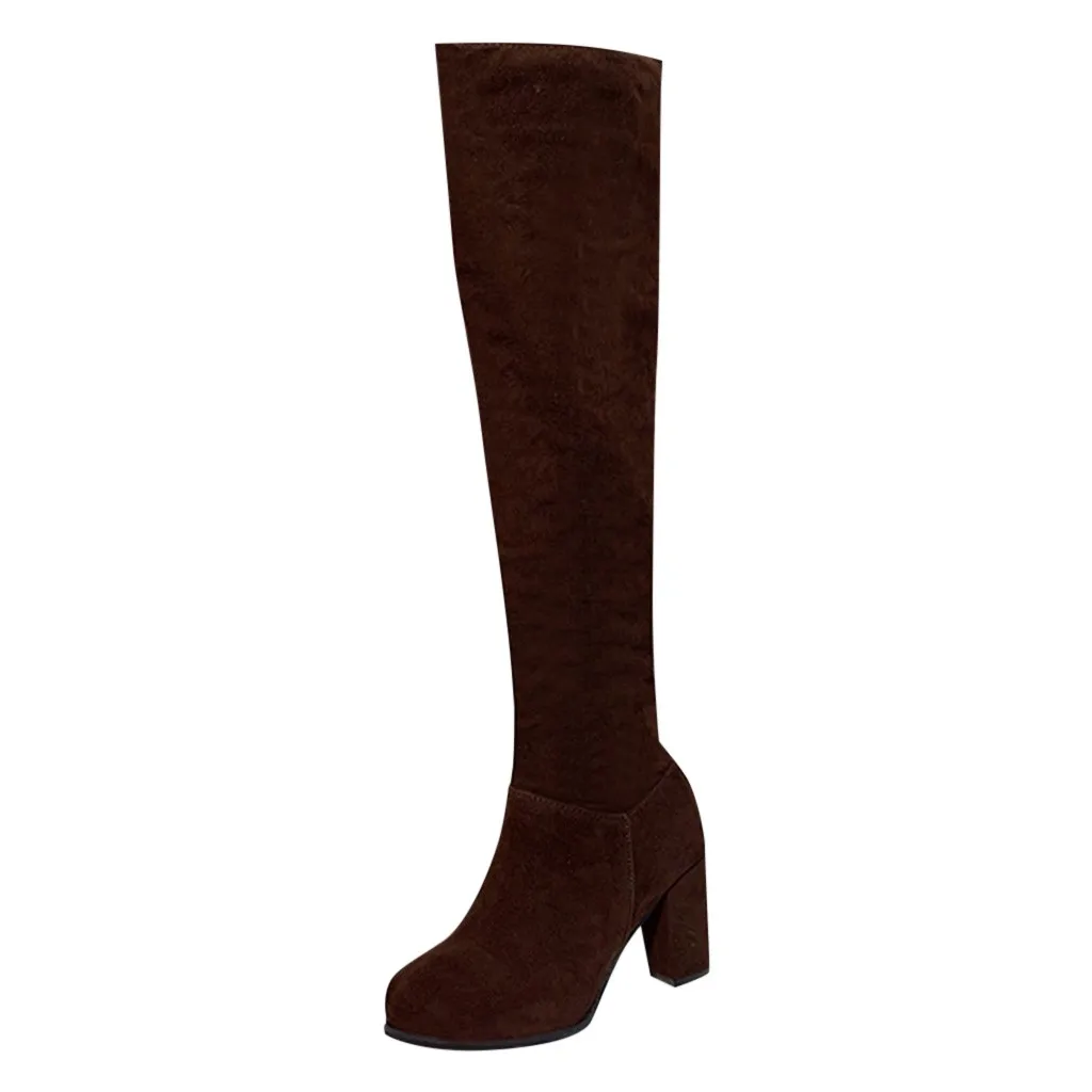 Обувь; Модные женские зимние ботинки; zapatos de mujer; Модные женские зимние сапоги до колена из флока на молнии - Цвет: Коричневый