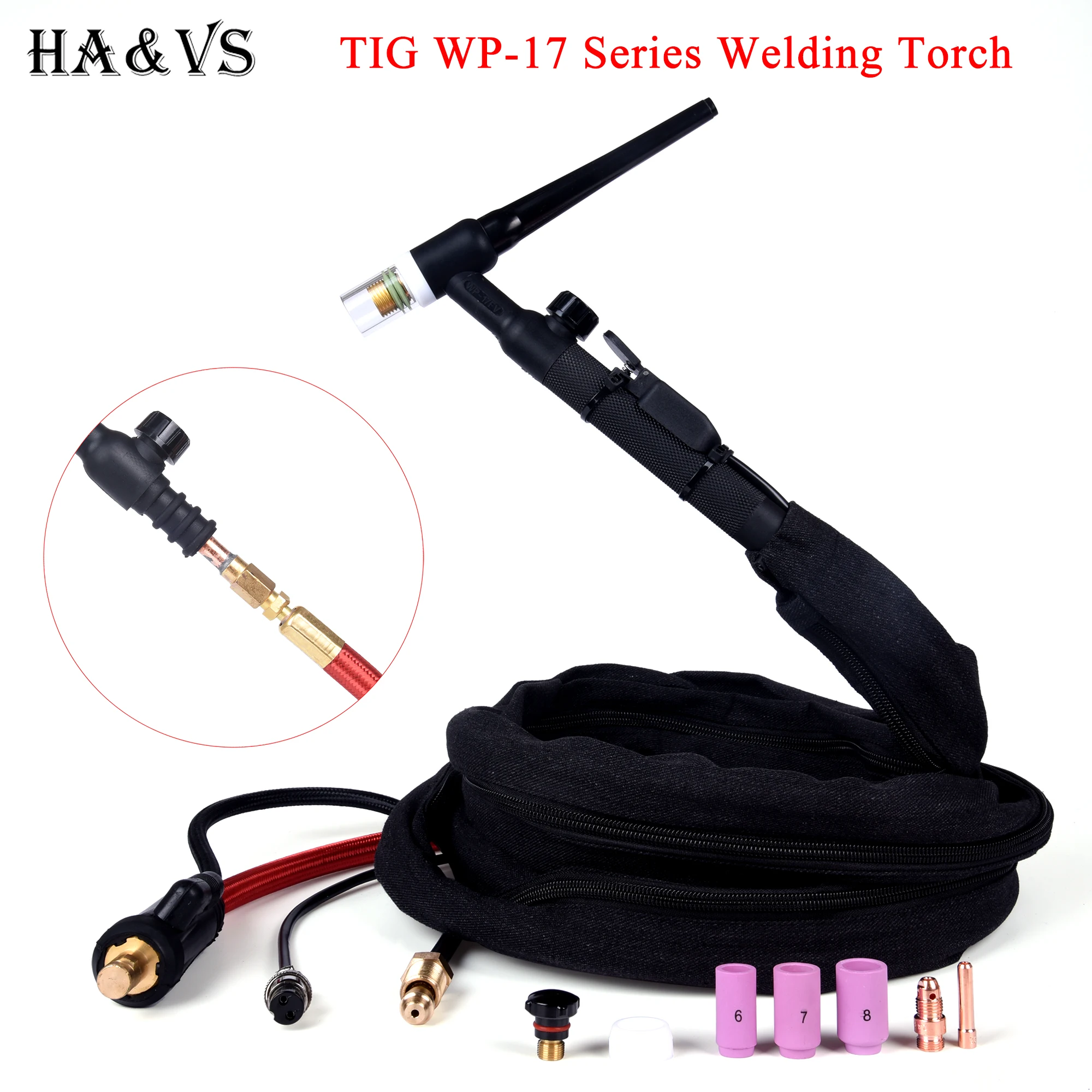 WP17 WP17FV WP17F TIG Welding Torch Gas-Electric Integrated Rubber Red Hose 4M 35-50 Euro Connector 13FT Air Cooled