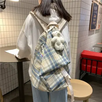 

Irregular Shape Plaid School Bags For Teenage Girls With Zipper Kawaii Backpack Women Backpack Nylon Bagpack Mochilas Escolares