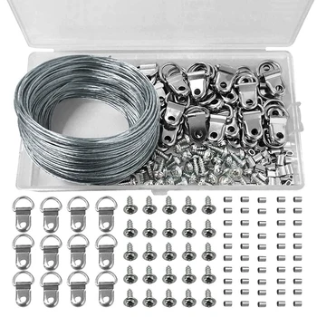 

170PCS Picture Hangers D-Ring Picture Frame Hanging Hook Crimp Tube Screw With 30M Hanging Wires Oil Painting Mirror Frame Decor