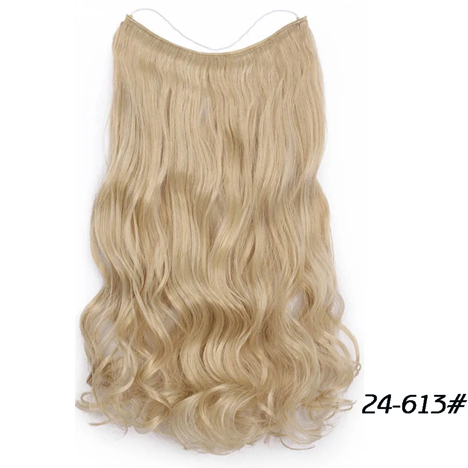 Энергичная 22 дюйма длинная волнистая невидимая проволока без зажима для наращивания волос шиньон синтетический термостойкий блондин черный для женщин - Цвет: 24-613