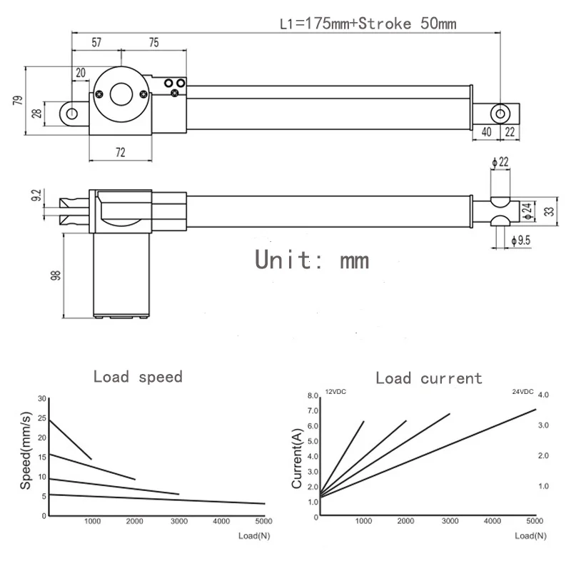 Stroke 50-250MM Load 5000N 500KG Electric Linear Actuator 12V 24V 36V With Speed 5-30MM/S Support 2-10Inch Home Apply