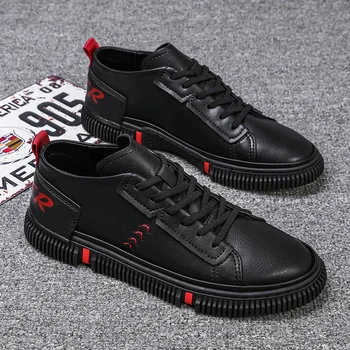 

Brand Male Fashion High Quality Simple Casual Shoes Men Comfortable Breathable Light Split Leather Black White Sneakers Shoes