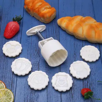

Cake Moon Mould 3D Cartoon Animal 1 Mooncake Mold + 6 Stamps Set Baking Accessories Bakeware DIY Bake Hand Pressure Mould