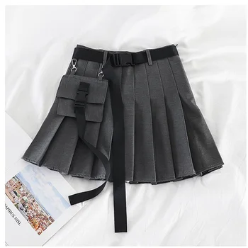

Safari Black Red Short Skirt Womens Streetwear Tooling half-length pleated skirt Fashion High Waist Harajuku Women Skirts