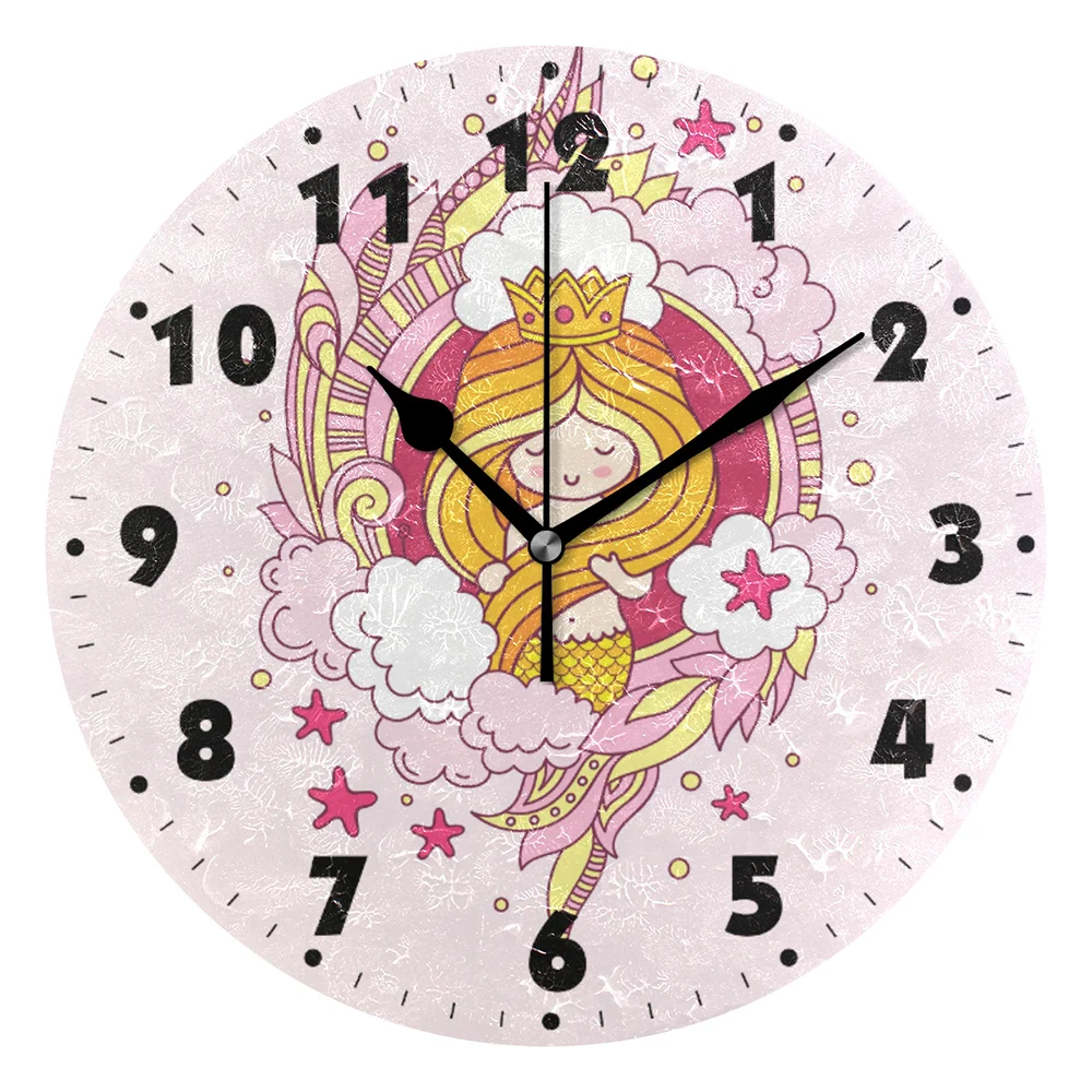 Cute Mermaid 10 Inch Battery Operated Quartz Analog Quiet Desk Clock